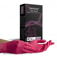 Перчатки нитриловые «Benovy» ярко-розовые